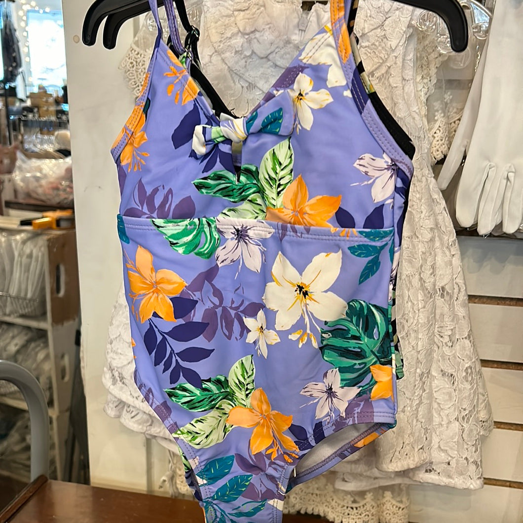 Mandarine & Co Purple Summer Leaves Swimsuit: Size 7 to 14 Years