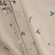 Load image into Gallery viewer, Fixoni Organic Cotton Long Sleeved Romper in Beige With Reindeer Print: Size 0M to 9M
