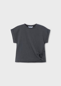 Mayoral Girls Heart Cut Out T-Shirt in Charcoal: Size 2 to 8