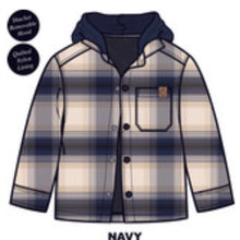 Load image into Gallery viewer, Boys Hooded Blue Plaid Shacket: Size 9/12M to 13/14 Years
