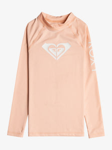 Roxy Girl Long Sleeved Rashguard Shirt in Tropical Peach: Sizes 7 to 14 Years