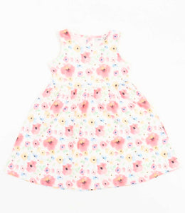 Girls Sleeveless Bright Floral Print Dress: Size 2/3 to 6/7