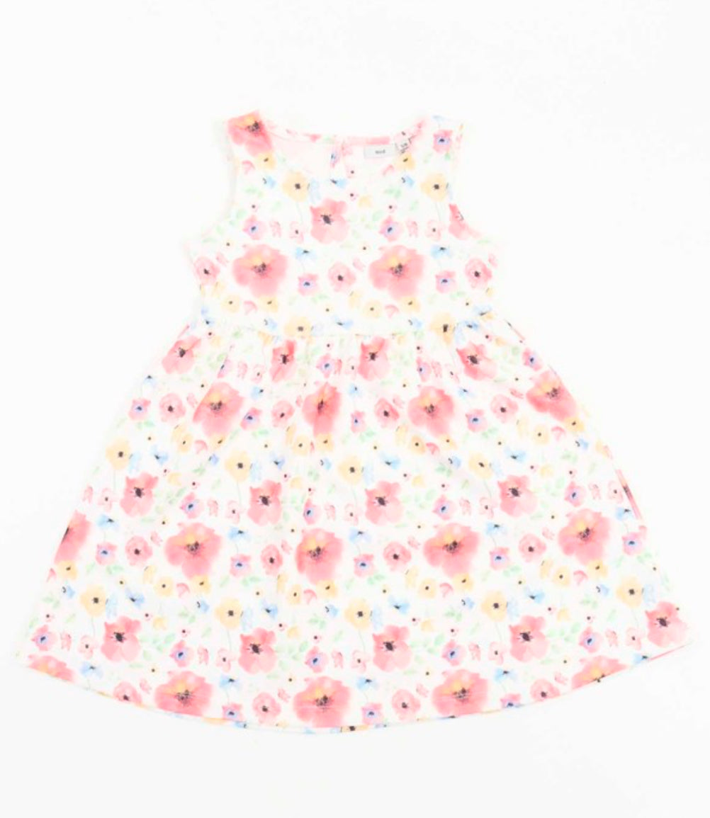 Girls Sleeveless Bright Floral Print Dress: Size 2/3 to 6/7