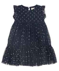 Minymo Short Sleeved Black Sparkle Heart Dress: Size 6-12M to 7 Years