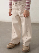 Load image into Gallery viewer, Mayoral Girls Wide Leg Denim with Grommet Details in Cream: Size 5 to 9 Years
