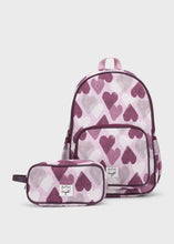 Load image into Gallery viewer, Mayoral Pink/Purple Hearts Backpack with Matching Pencil Case
