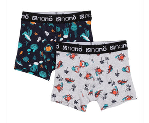 Nano Boys Boxer Brief Sea Creatures/Black/Grey Print 2 Pack : Sizes 2/3 to 10/12