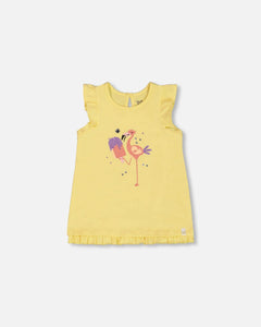 Deux Par Deux Sunshine Yellow Flamingo Graphic TShirt: Size 2 to 10