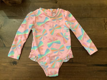Load image into Gallery viewer, Mandarine &amp; Co Baby Girls Butterfly Print Long Sleeve Rashguard Swimsuit: 6M to 24M
