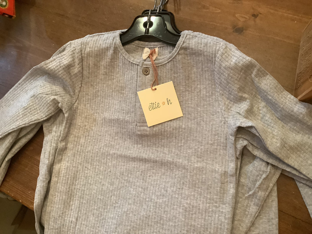 Ettie & H Soft Ribbed Cotton Henley Tee in Grey: Sizes 2 to 7 Years
