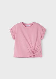 Mayoral Girls Heart Cut Out T-Shirt in Pink: Size 2 to 8