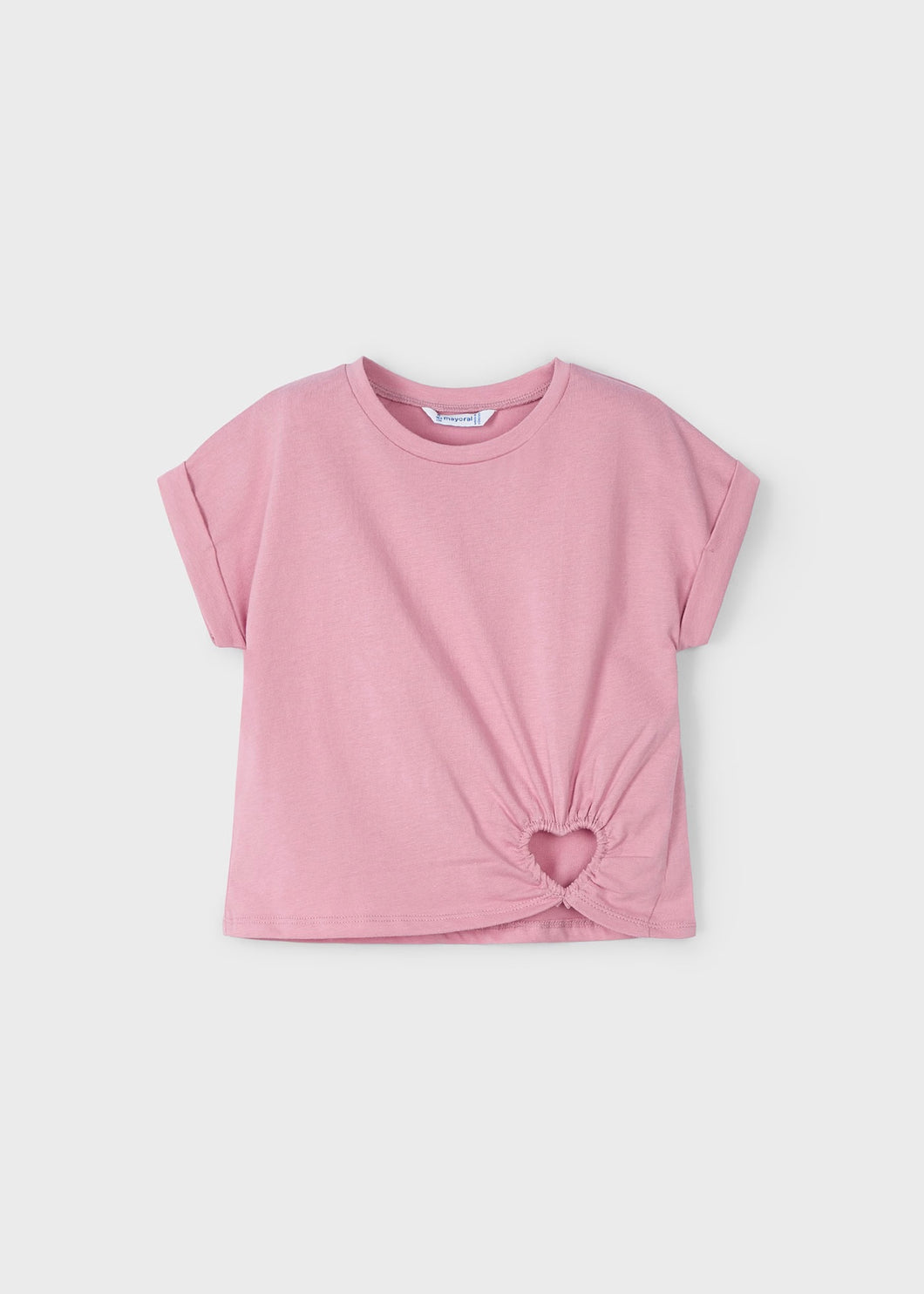 Mayoral Girls Heart Cut Out T-Shirt in Pink: Size 2 to 8