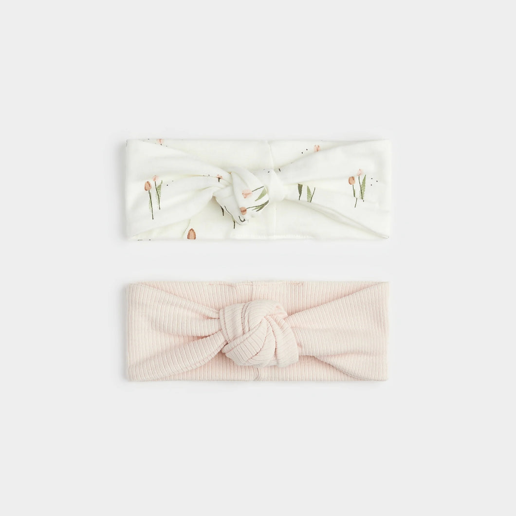 Petit Lem Baby 2 Pack Headbands In Colour Pink and Tulip Print Size NB to 24M