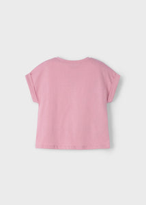 Mayoral Girls Heart Cut Out T-Shirt in Pink: Size 2 to 8