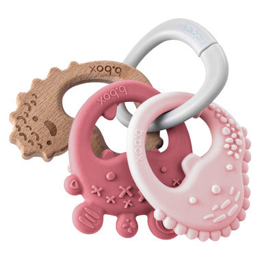 b.box Trio Teether Silicone and Beechwood Teething Ring - Color Blush