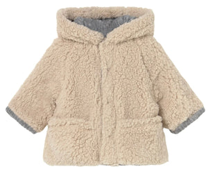 Mayoral Reversible Corduroy/Sherpa Hooded Coat in Grey Blue: Size 2/4m to 18m