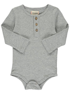 Ettie & H Soft Ribbed Cotton Henley Onesies in Grey: 0/3M to 18/24M