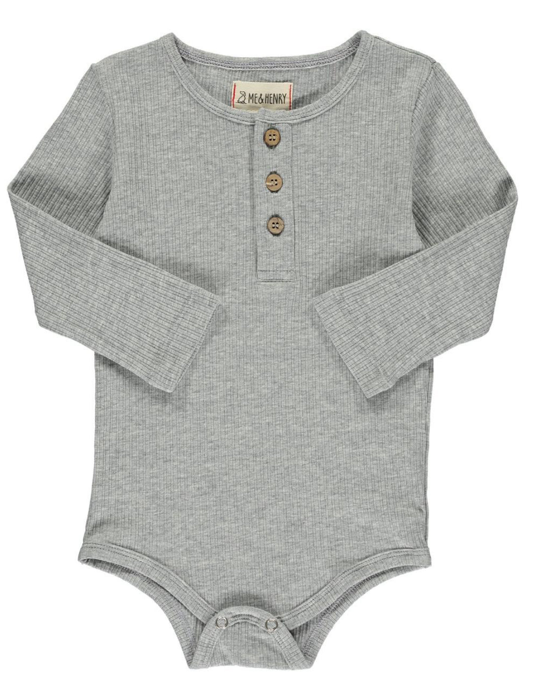 Ettie & H Soft Ribbed Cotton Henley Onesies in Grey: 0/3M to 18/24M