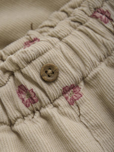 Minymo Baby Corduroy Pants with Pink Flowers: Size 3M to 18m