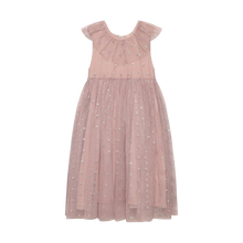 Load image into Gallery viewer, Minymo Girls Mesh Dress In Dusty Rose With Silver Sparkle Hearts : Sizes 4 to 10
