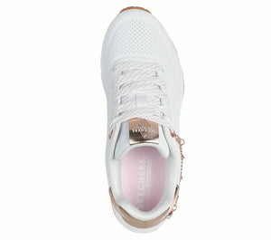 Skechers “She’s Charming” Sneakers in White/Rose Gold: Size 10 to 4
