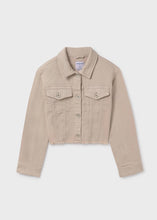 Load image into Gallery viewer, Mayoral Girls Twill Denim Jacket with Frayed Hem in Sand: Size 10 to 18
