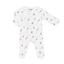 Load image into Gallery viewer, Coccoli Cotton-Modal Zipper Sleeper in Cream w/Sailboats Print: Size 1M to 12M
