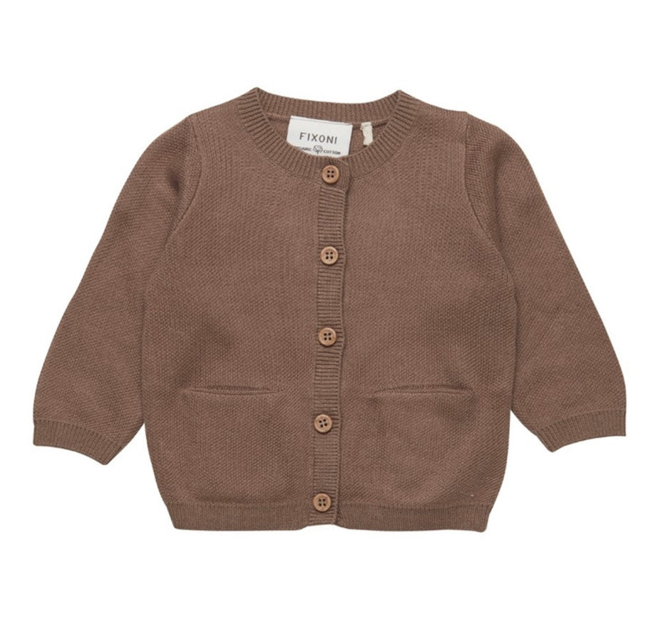 Fixoni Organic Bamboo Cotton Knit Cardigan for Baby in Portabello: Sizes NB to 24M