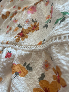 Girls Tiered Floral Print Spring Skirt in White: Size 7/8 to 13/14