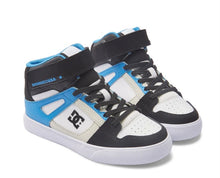 Load image into Gallery viewer, DC Pure High Top Elastic Lace Hightop in Black/Blue/Black: Size 11 to 7
