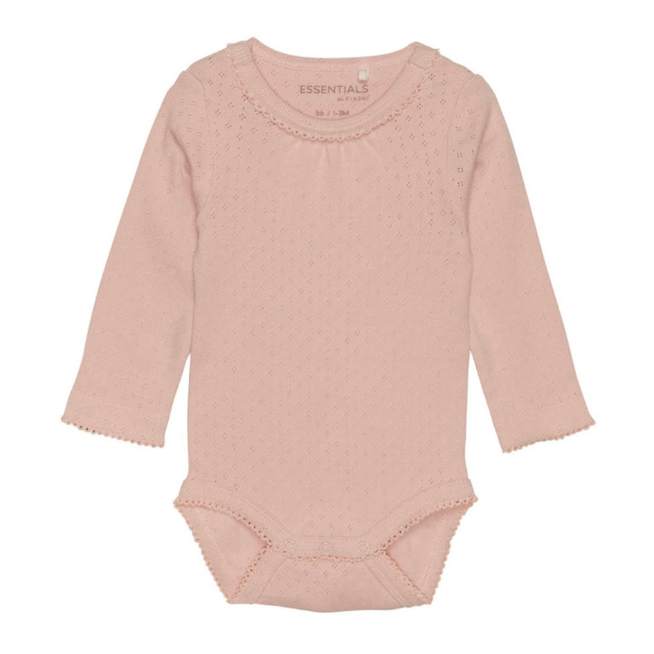 Fixoni Essentials Baby Girl Pointelle Organic Cotton Onesie in Cameo Rose: Size 0M to 18M
