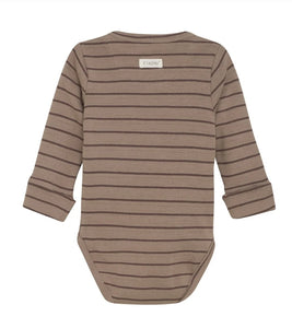 Fixoni Organic Cotton Long Sleeved Onesie in Mocha Stripes: Size 0M to 18M