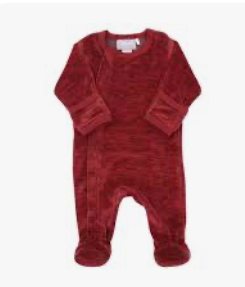 Coccoli Velvet Zipper Footie Sleeper in Christmas Red: Size NB to 9M