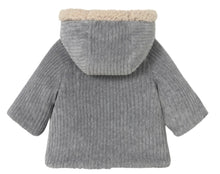 Load image into Gallery viewer, Mayoral Reversible Corduroy/Sherpa Hooded Coat in Grey Blue: Size 2/4m to 18m
