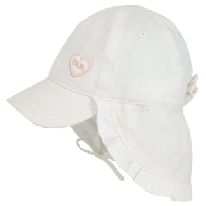 Calikids Baby Ball Cap with Neck Flap in White: Size 3M to 3 Years