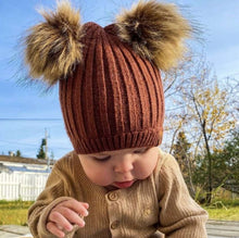 Load image into Gallery viewer, Calikids Baby Knit Hat with Double PomPom in Navy
