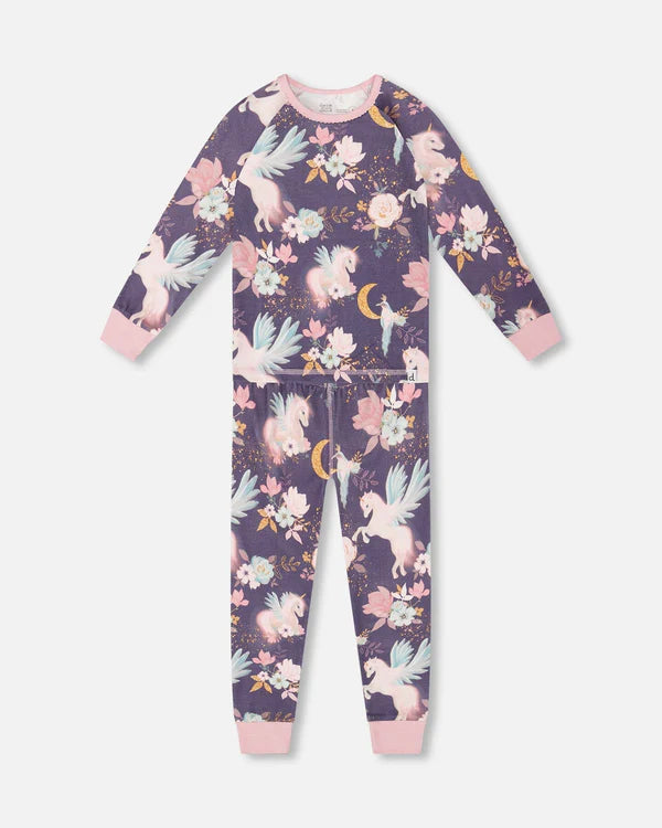 Deux Par Deux Organic Cotton Two Piece Printed Pajama Set With Unicorn: Size 2 to 12 Years