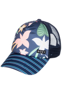 Roxy “Honey Coconut” Pastel Floral Print Trucker Hat: Youth/Adult One Size