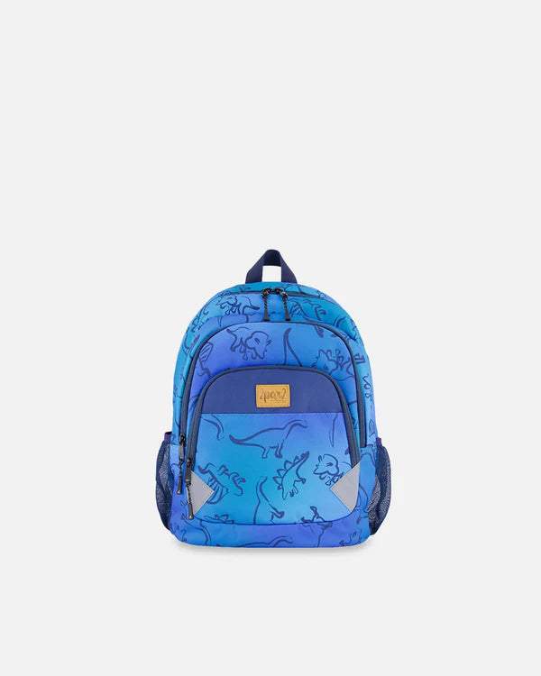 Deux Par Deux Backpack Blue Gradient Dinosaur Print