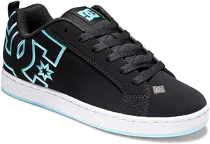 DC Girls “Court Graffik” Shoes in Black/Teal: Size 12 to 5