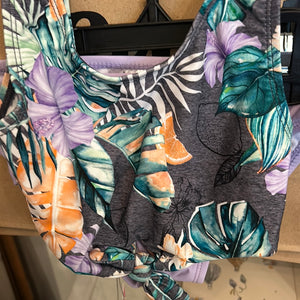 Mandarine & Co Lavender/Grey Summer Leaves 2 Piece Swim Set: Size 7 to 14 Years