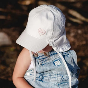 Calikids Baby Ball Cap with Neck Flap in White: Size 3M to 3 Years