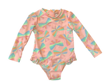 Load image into Gallery viewer, Mandarine &amp; Co Baby Girls Butterfly Print Long Sleeve Rashguard Swimsuit: 6M to 24M
