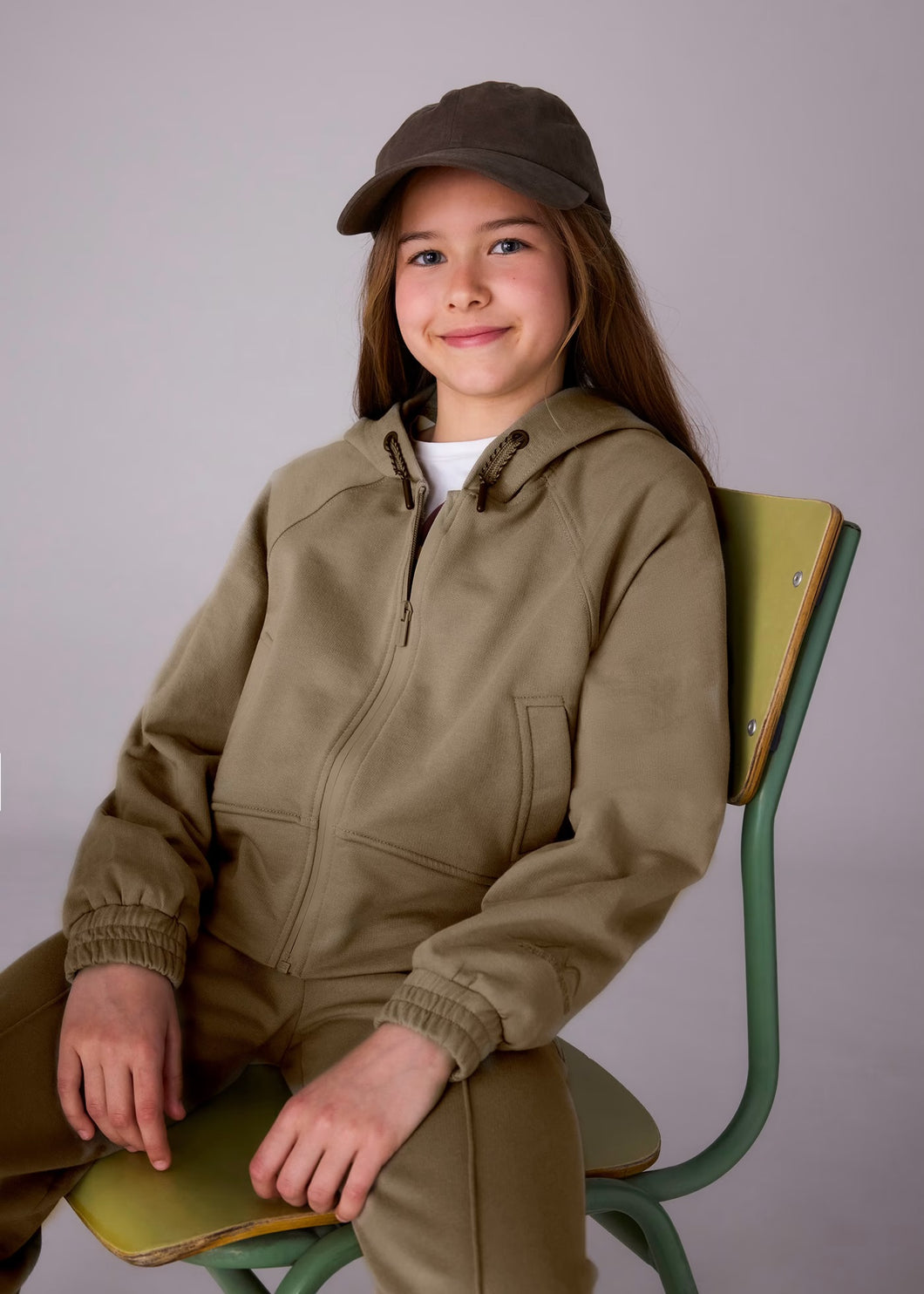 Mayoral Girls Long Sleeved Zip Up Hoodie in Olive: Sizes 8 to 18