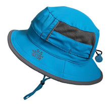 Load image into Gallery viewer, Calikids Baby UPF 50+ Sun Hat in Blue with Grey Trim
