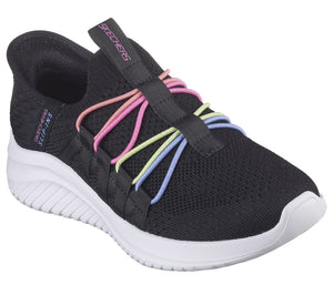 Skechers “Bungee Fun” Stretch Slip on Sneakers in Black/Multi: Size 1 to 6