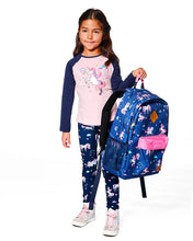 Load image into Gallery viewer, Deux Par Deux Backpack Navy Unicorn Print
