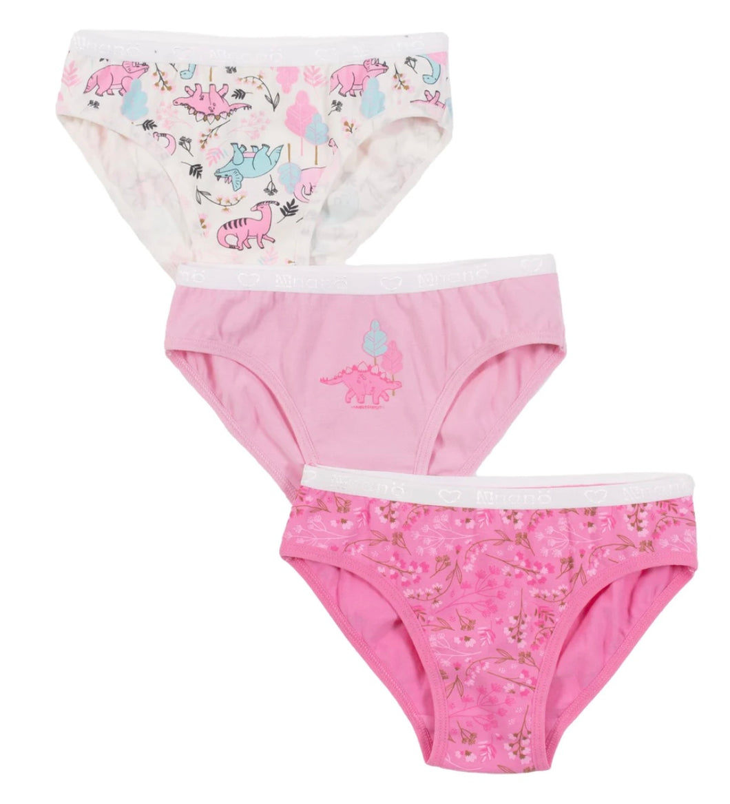 Nano Girls 3 Pack Underwear (Pink/Dinosaurs): Size 2/3 to 10/12