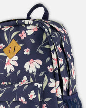 Load image into Gallery viewer, Deux Par Deux Backpack Navy Flower Print
