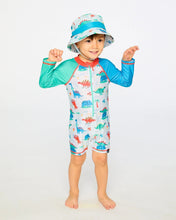 Load image into Gallery viewer, Deux Par Deux Baby Boy One Piece Rashguard Swimsuit Baby Dinosaurs Print: Size 3/6M to 3/4 Years
